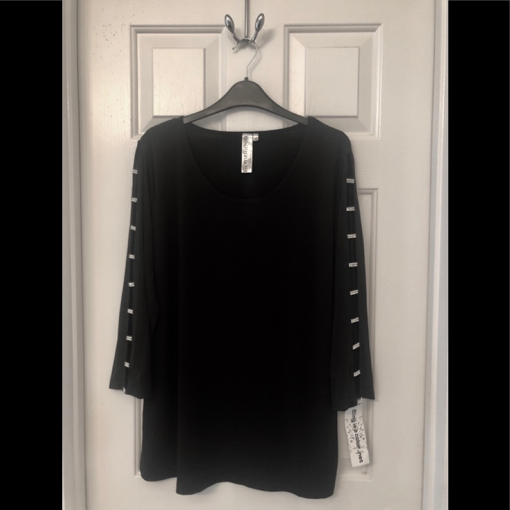 Black Rhinestone Bling Sleeved Top